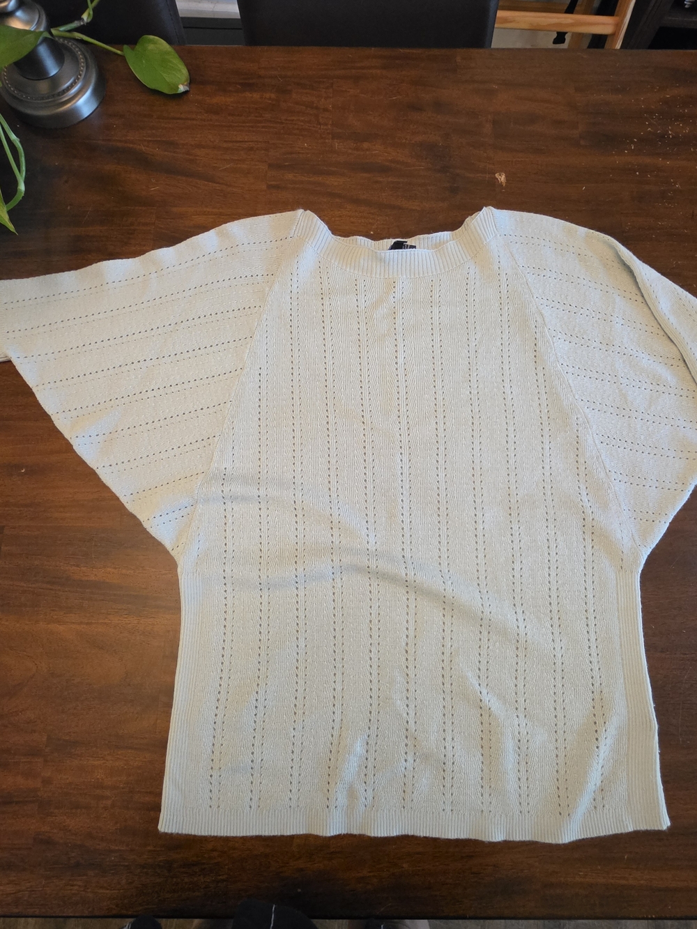 The Limited Cream Pointelle Cable Knit Short Sleeve Sweater Top Merino Wool Blen